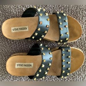 Steve Madden Black/Gold Studded Wedges Size Women 7M; worn & in great condition